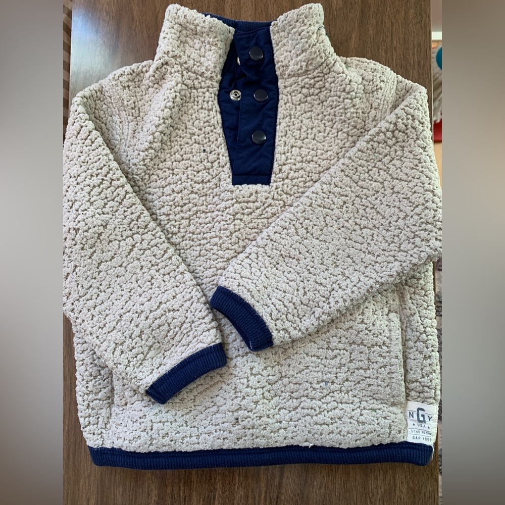 GAP Cozy Sherpa Pullover with Navy Accents